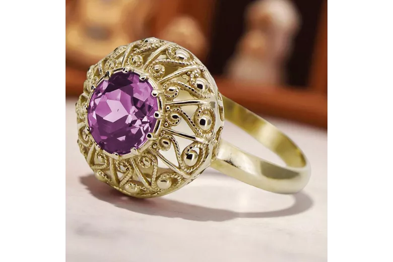 14K Yellow gold Amethyst Ring Vintage vrc059y